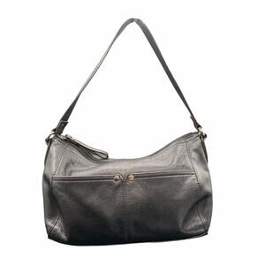 Tignanello Black Leather Hobo Shoulder Bag Zip Top Soft Pebbled Leather